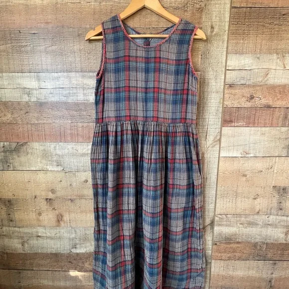 100% Cotton Natural Life Multicolor Plaid Midi Dress | Medium - Picture 12 of 14